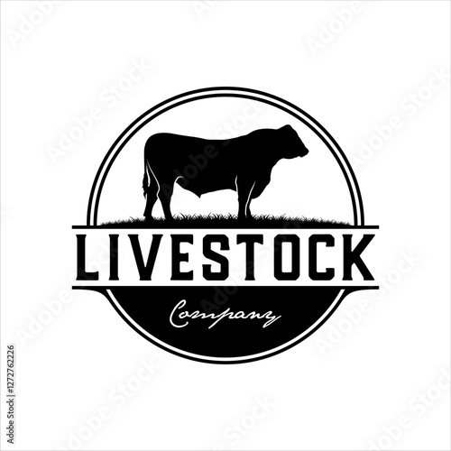 Angus cattle logo in round badge with classic style design