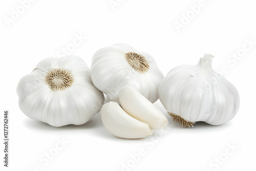 Fresh garlic bulbs and cloves, isolated. Food recipe ingredient photo