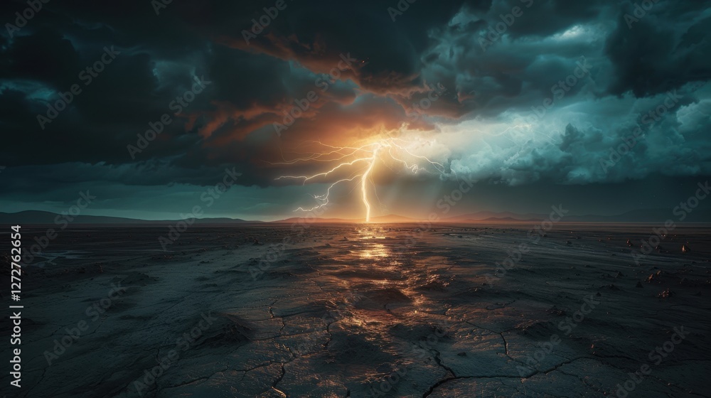 Obraz premium Thunderstorm creates an abstract scene of power. Lightning strikes, illuminating the dark clouds.