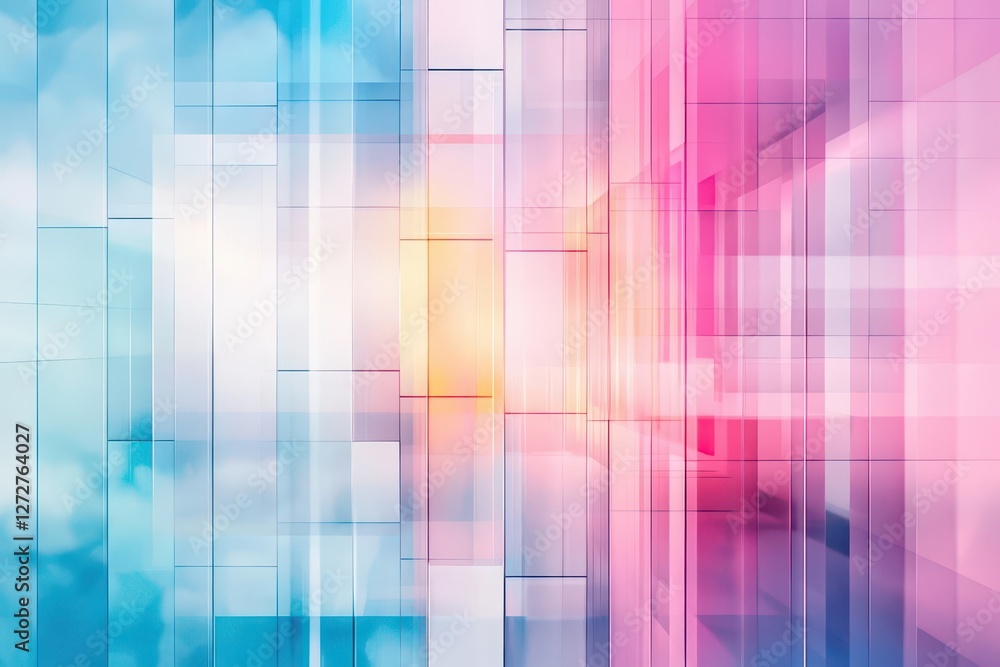 Abstract Geometric Architecture with Vibrant Pink and Blue Glass Elements Abstract Geometric Architecture with Vibrant Pink and Blue Glass Elements