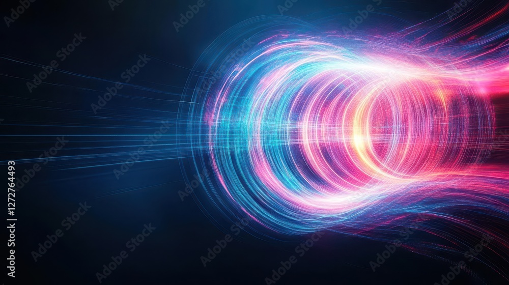 Obraz premium Abstract Light Tunnel with Flowing Pink and Blue Energy on a Dark Background
