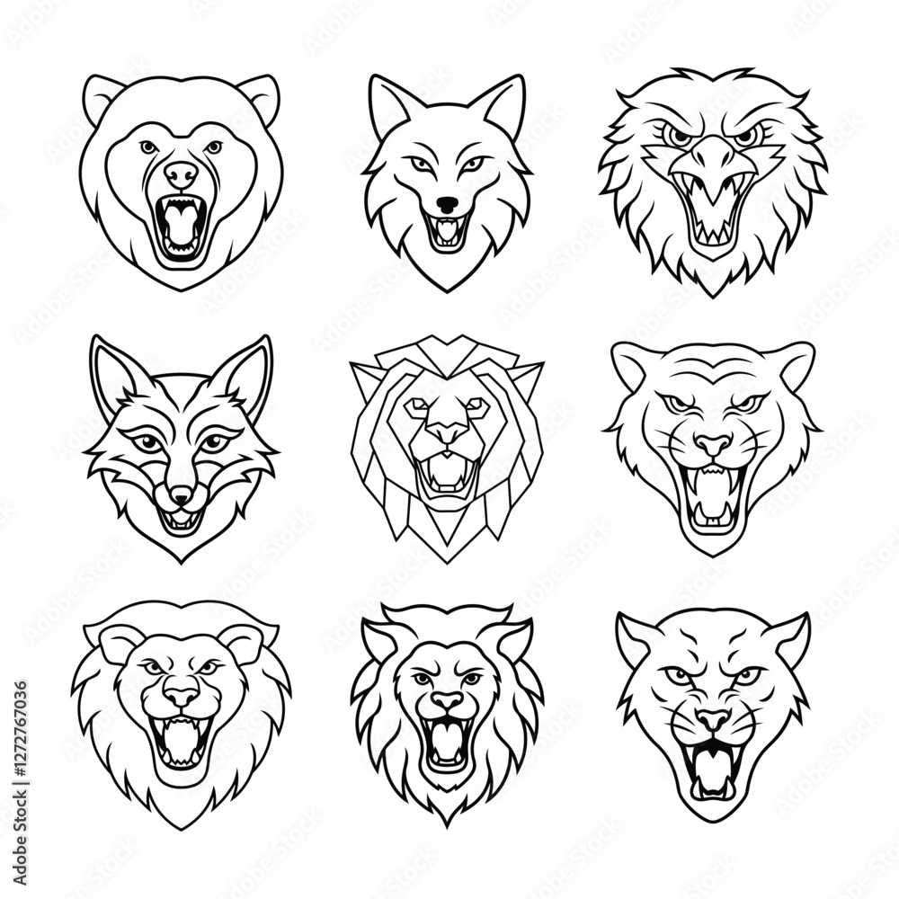 Fototapeta premium Predator animal vector outline Bundle