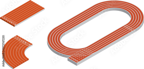 set of running track, Running Field Isometric isolated. Stadium Running Field Vector Element. 