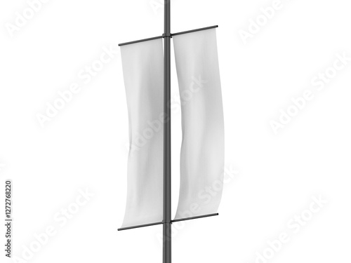 Blank white modern urban vertical banner mockup on isolated white background, 3d illustration photo