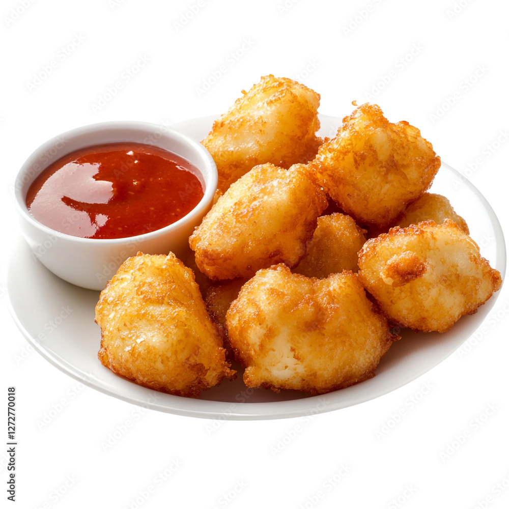 Golden Fried Potato Bites with Spicy Sauce Golden Fried Potato Bites with Spicy Sauce