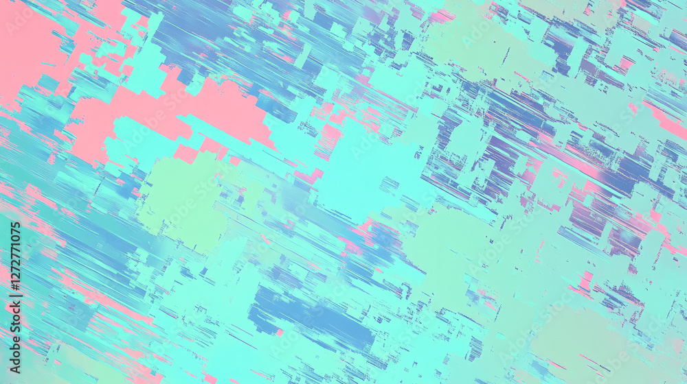 An abstract background featuring blue, mint, and pink tones, layered with digital glitch effects and distortion. The design embodies retro futurism, webpunk, and rave aesthetics with neon and techno An abstract background featuring blue, mint, and pink tones, layered with digital glitch effects and distortion. The design embodies retro futurism, webpunk, and rave aesthetics with neon and techno