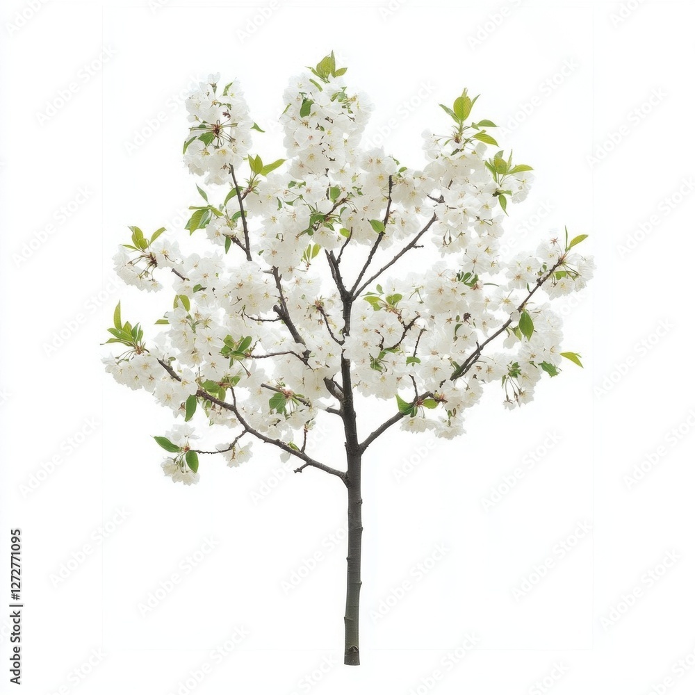 Small flowering tree with white blossoms isolated on white background Small flowering tree with white blossoms isolated on white background