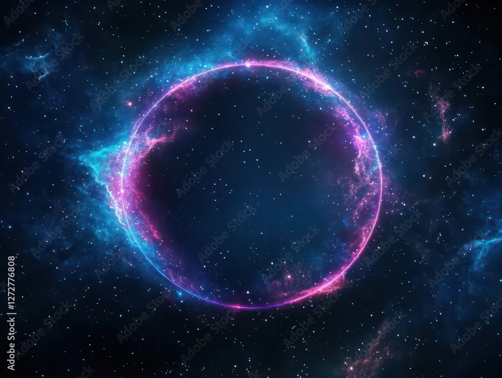 Obraz premium Vibrant Circle Nebula with Blue and Pink Light in Dark Cosmos and Starry Background