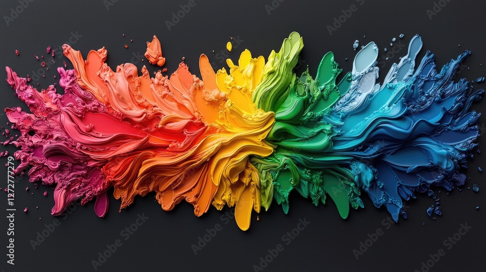 Obraz premium Abstract colorful paint splatters on dark background. Possible use Graphic design, digital art, or education