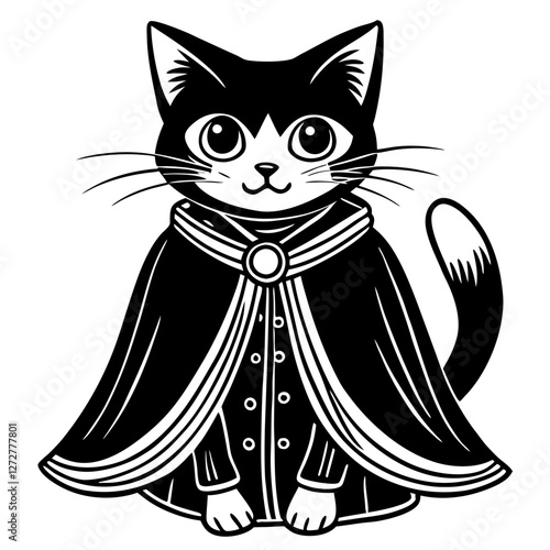 Cute Cat in Hooded Cloak Vector Illustration

