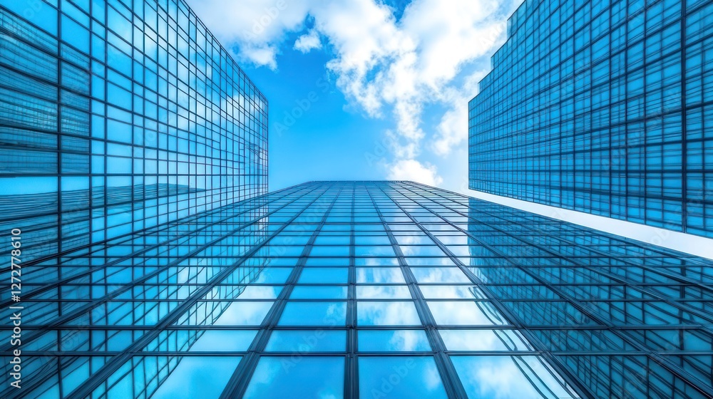 Modern skyscrapers reflecting a partly cloudy sky. Modern skyscrapers reflecting a partly cloudy sky.