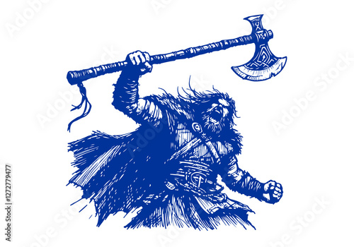 Viking Warrior drawn sketch vector