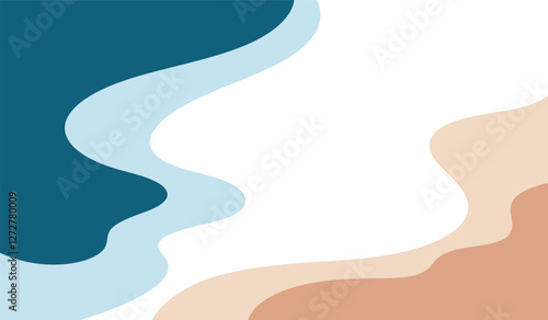 Minimalistic, dynamic, abstract, wavy background of sea waves, sand, vector, flat design. Smooth, simple, organic liquid shapes. An element for a banner, poster, background, and a place for text