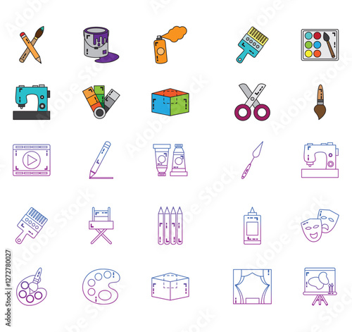 Vector icon set of arts with white background