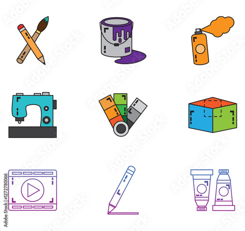 Vector icon set of arts with white background
