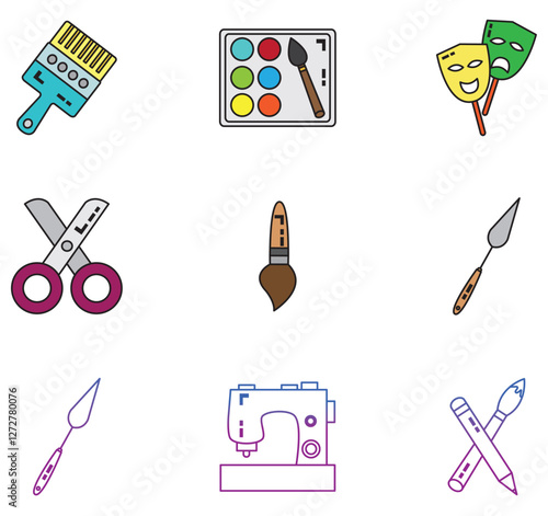 Vector icon set of arts with white background