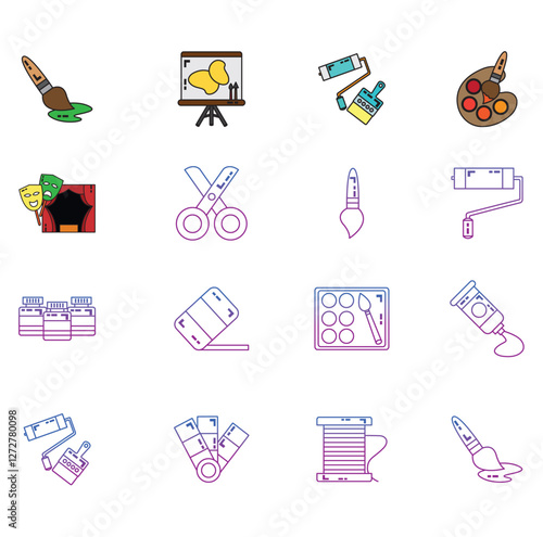 Vector icon set of arts with white background