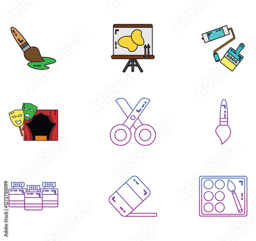 Vector icon set of arts with white background