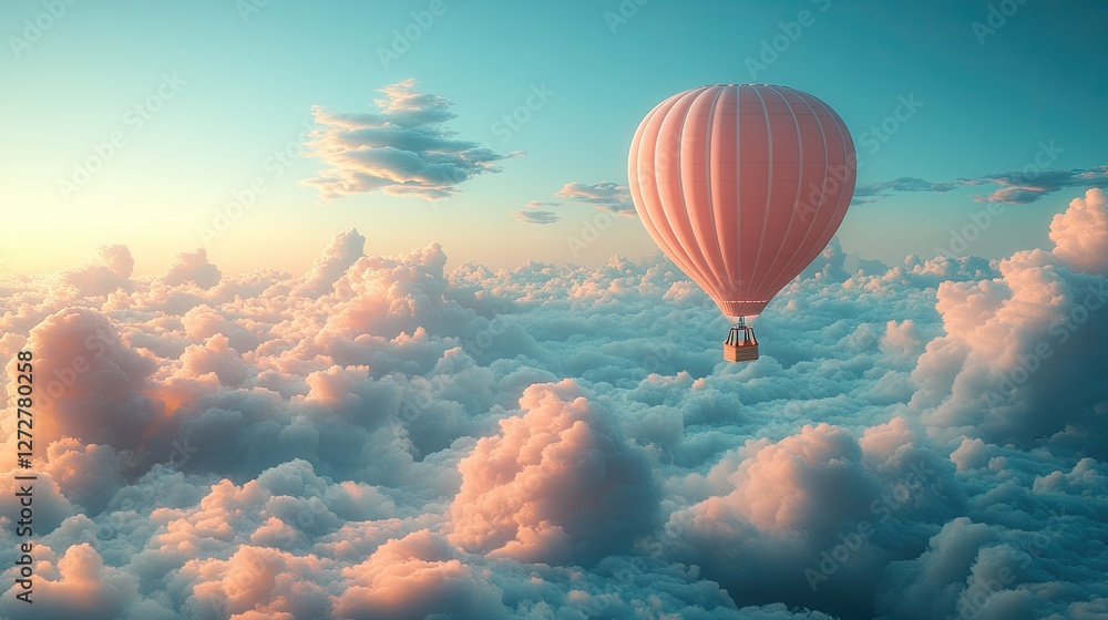 Fototapeta premium Pink Hot Air Balloon Above Clouds at Sunrise
