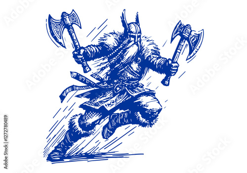Viking Warrior drawn sketch vector