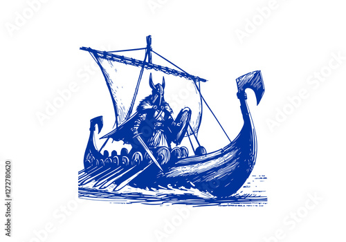 Viking Warrior drawn sketch vector