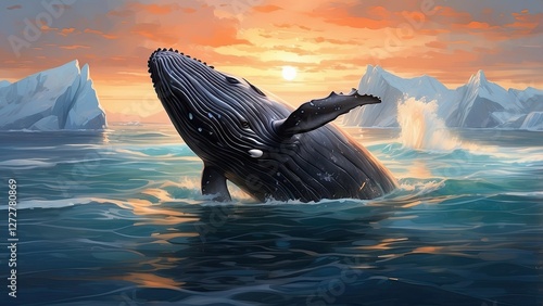 Digital art illustration of a whale