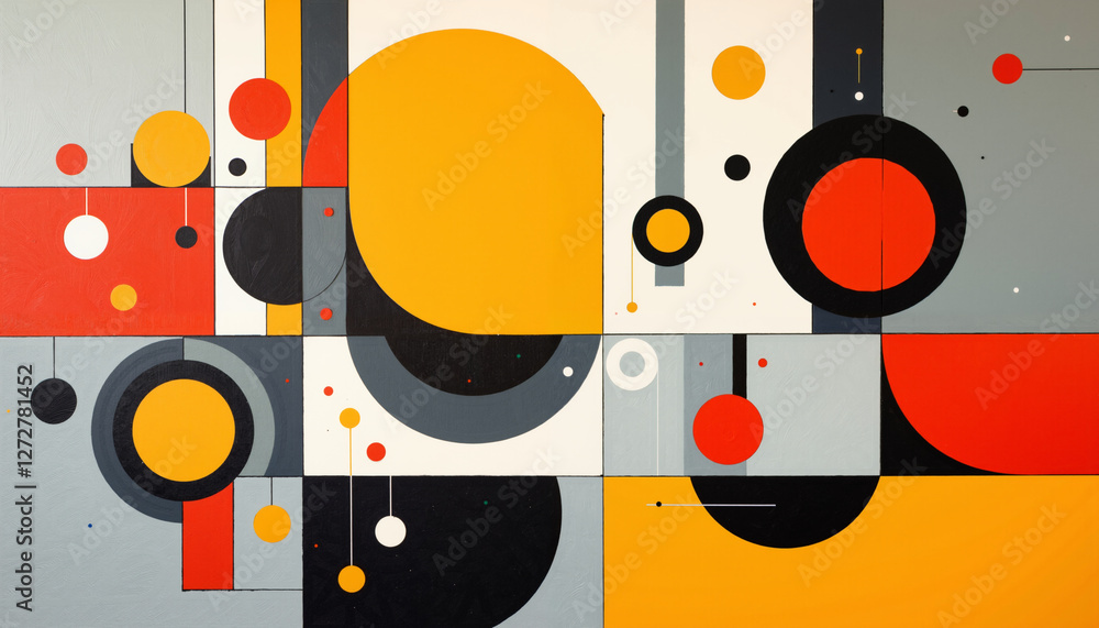 Obraz premium Abstract Geometric Art Bold Circles Squares and Dynamic Color Composition