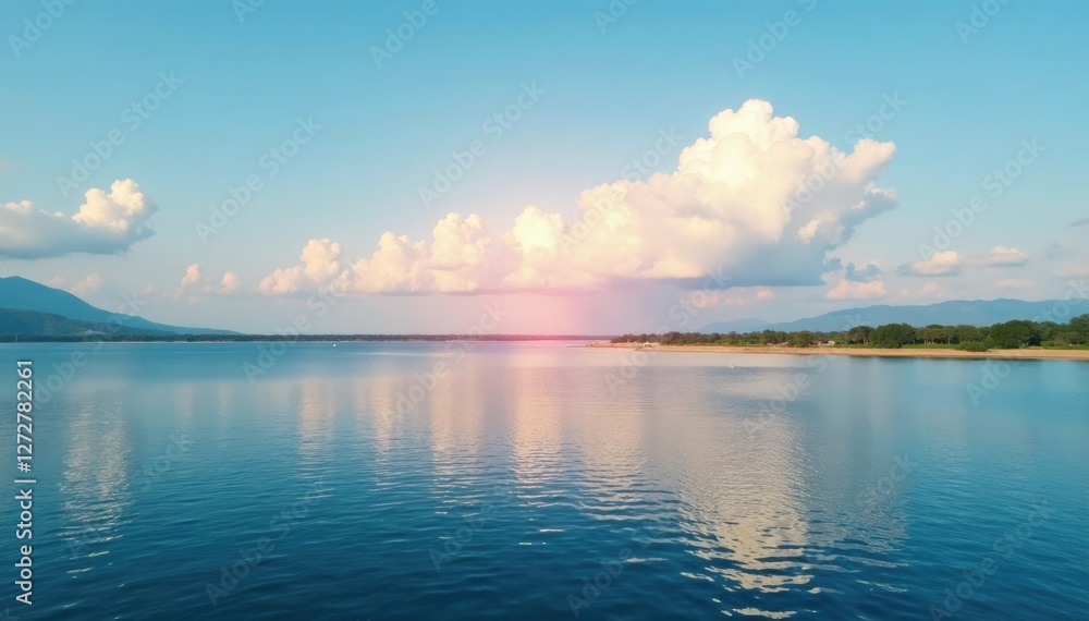 Horizon over lake with strip of land separating sky and water, horizon, waterway, calm Horizon over lake with strip of land separating sky and water, horizon, waterway, calm