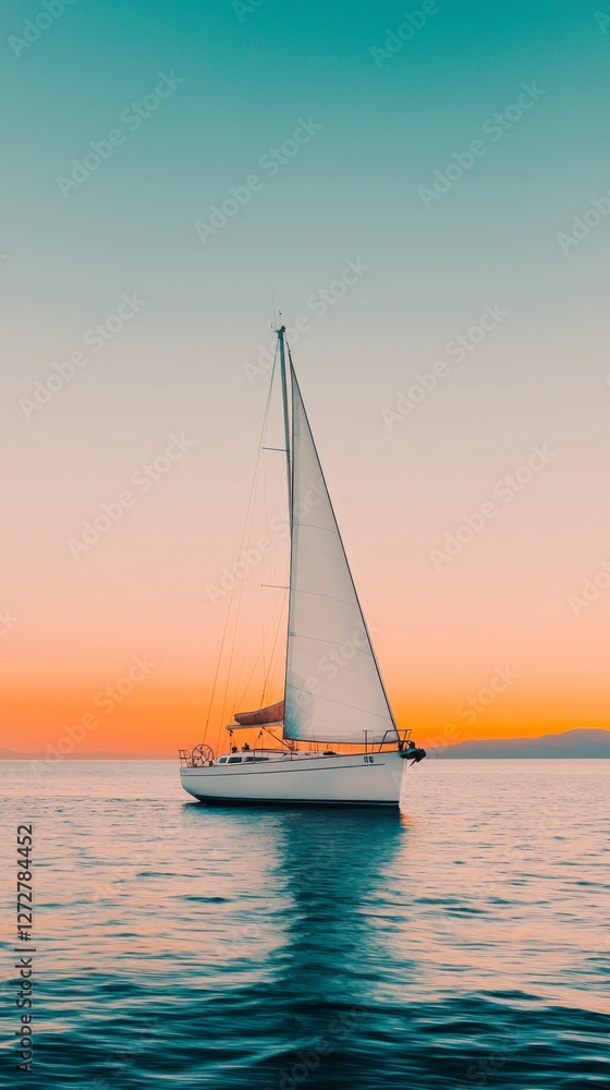 Sailboat gliding across calm waters at sunset with vibrant sky colors Sailboat gliding across calm waters at sunset with vibrant sky colors