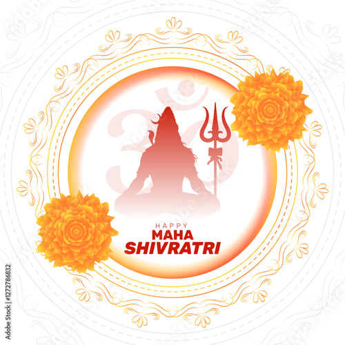 Maha shivratri greeting card with om mantra and flower decor