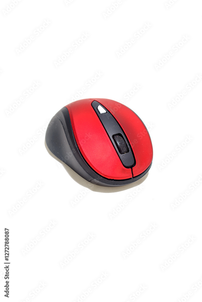 Red black computer mouse on a white background from several angles Red black computer mouse on a white background from several angles