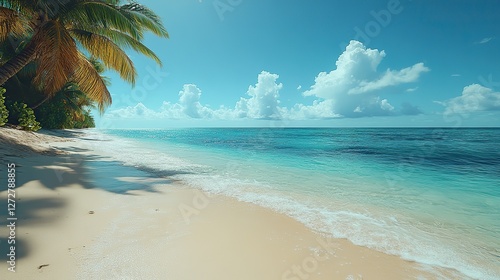 Wallpaper Mural a stunningly realistic beach scene in 4k ultra hd with crystal clear turquoise waters golden sands,lush palm trees swaying in a gentle breeze beach with trees Torontodigital.ca