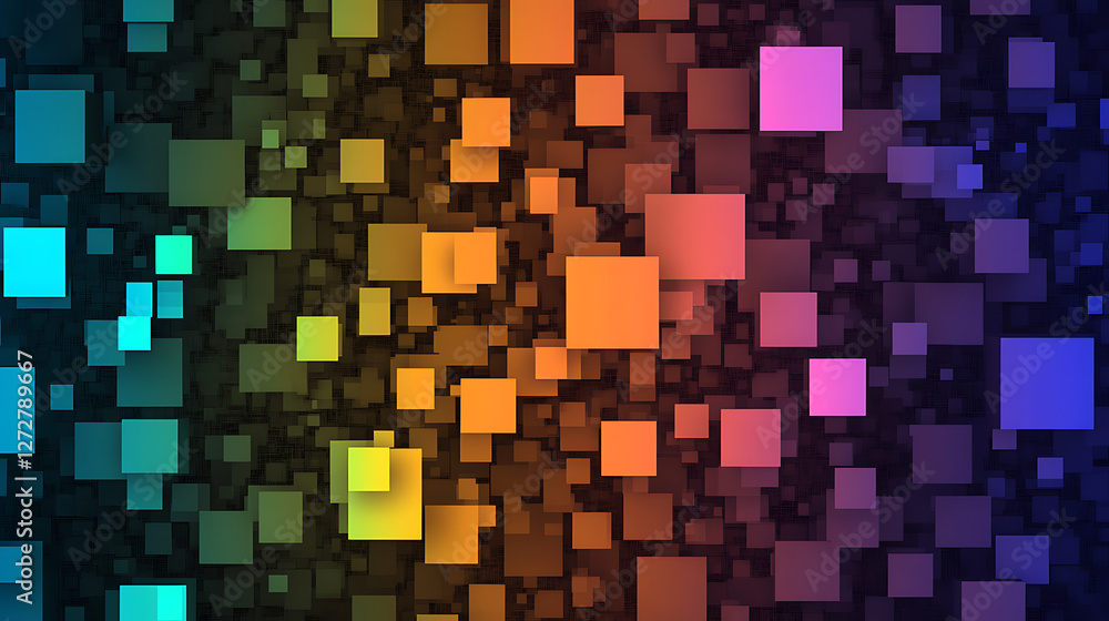 Abstract Composition of Squares Arranged in Colorful Gradient Spectrum Floating in Space Backdrop. Abstract Composition of Squares Arranged in Colorful Gradient Spectrum Floating in Space Backdrop.