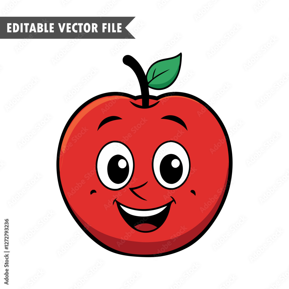 Smiling Cartoon Apple Illustration, Fun & Cute Editable Vector Design Smiling Cartoon Apple Illustration, Fun & Cute Editable Vector Design