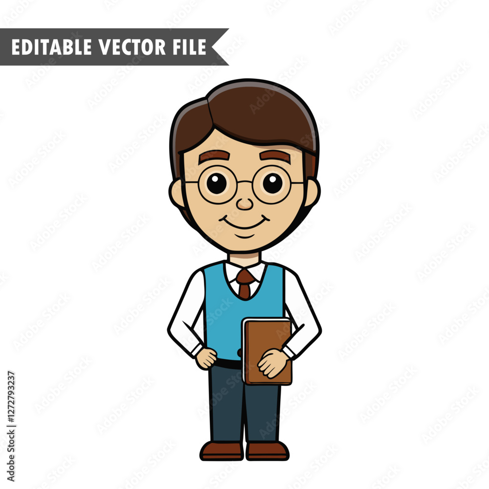 Cartoon Male Teacher Holding a Book, Cute Educational Vector Illustration Cartoon Male Teacher Holding a Book, Cute Educational Vector Illustration