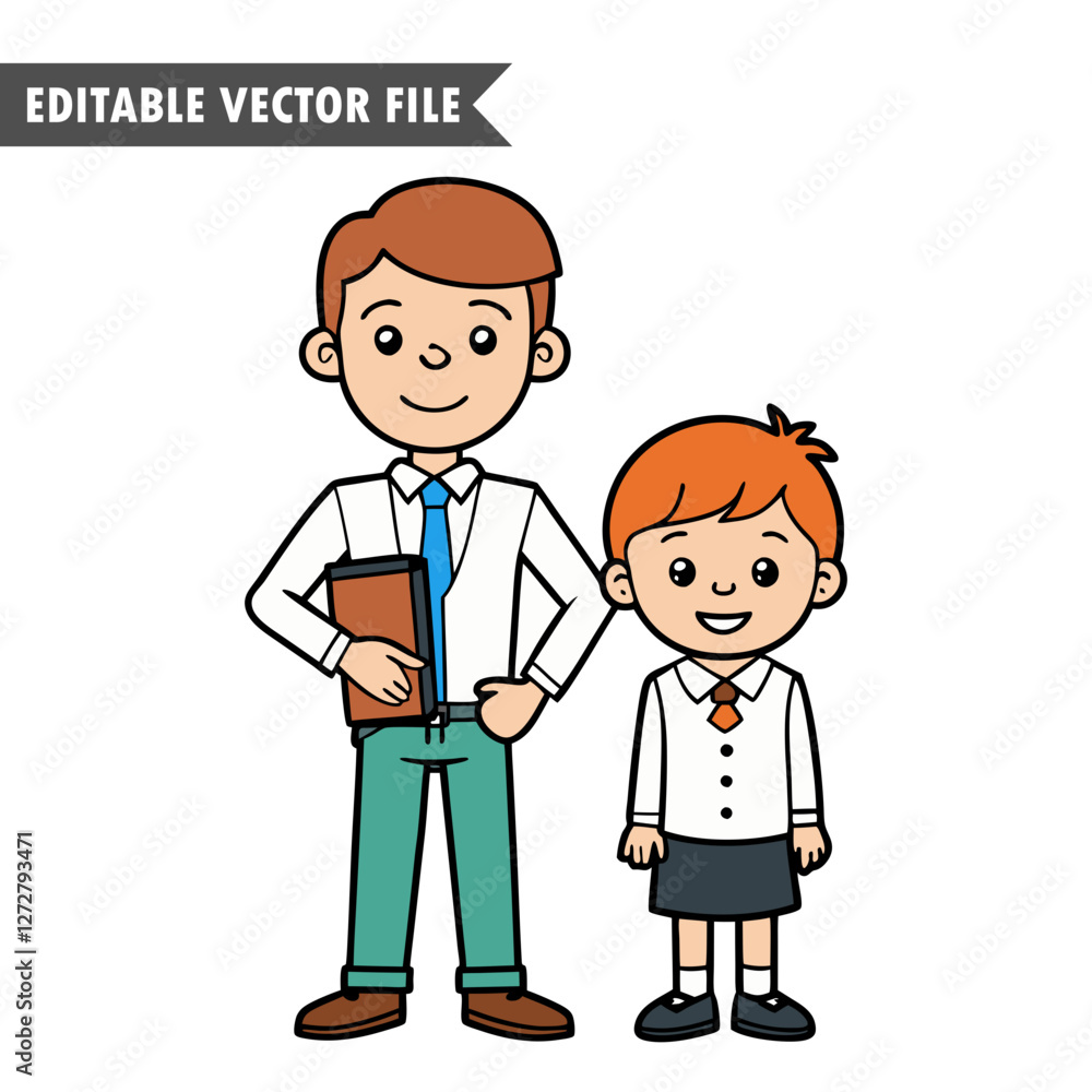 Cartoon Teacher and Student in School Uniform | Educational Vector Illustration Cartoon Teacher and Student in School Uniform | Educational Vector Illustration