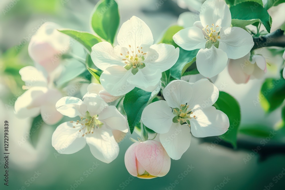 Fototapeta premium Floral background. Spring flowers on the branches. Blossoming apple tree in the garden