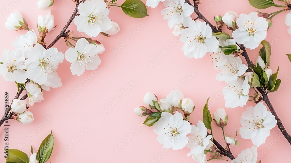 Obraz premium A Beautiful Frame of Cherry Blossoms Against a Soft Pink Background for Spring Vibes