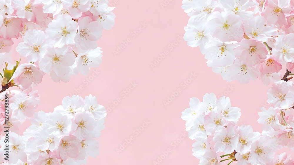 Obraz premium A Beautiful Frame of Cherry Blossoms Against a Soft Pink Background for Spring Vibes