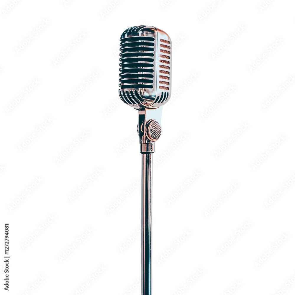 Fototapeta premium Vintage Microphone on Stand Retro Audio Music Recording Studio