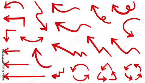 手書きの色々な矢印セット　赤