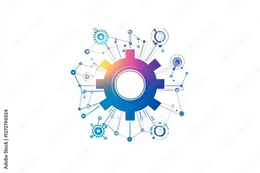 Abstract Technology Background with Colorful Gear and Connections Abstract Technology Background with Colorful Gear and Connections