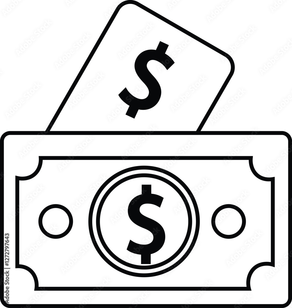 Money and card icon depicting cash flow, digital payments, e-commerce, financial transactions, and secure banking solutions. Money and card icon depicting cash flow, digital payments, e-commerce, financial transactions, and secure banking solutions.