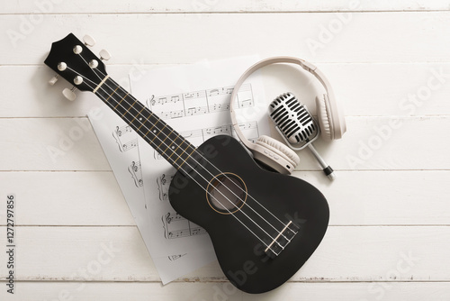 Ukulele, modern headphones,...