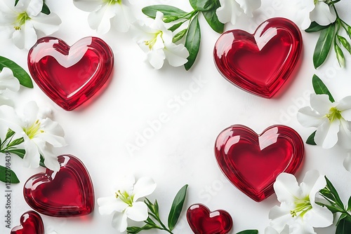 Cinematic Women's Day banner with cinematic heart frames and cinematic white oleanders on a film-inspired white background.