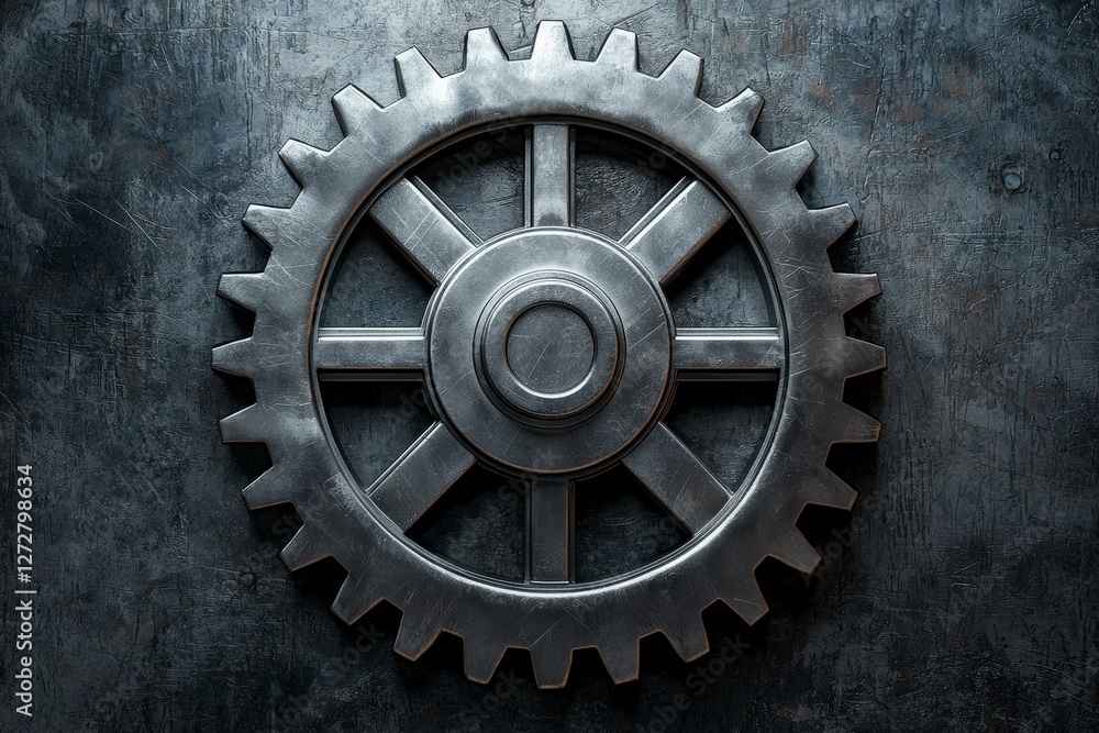 Metallic Gear Wheel on a Textured Industrial Background Metallic Gear Wheel on a Textured Industrial Background