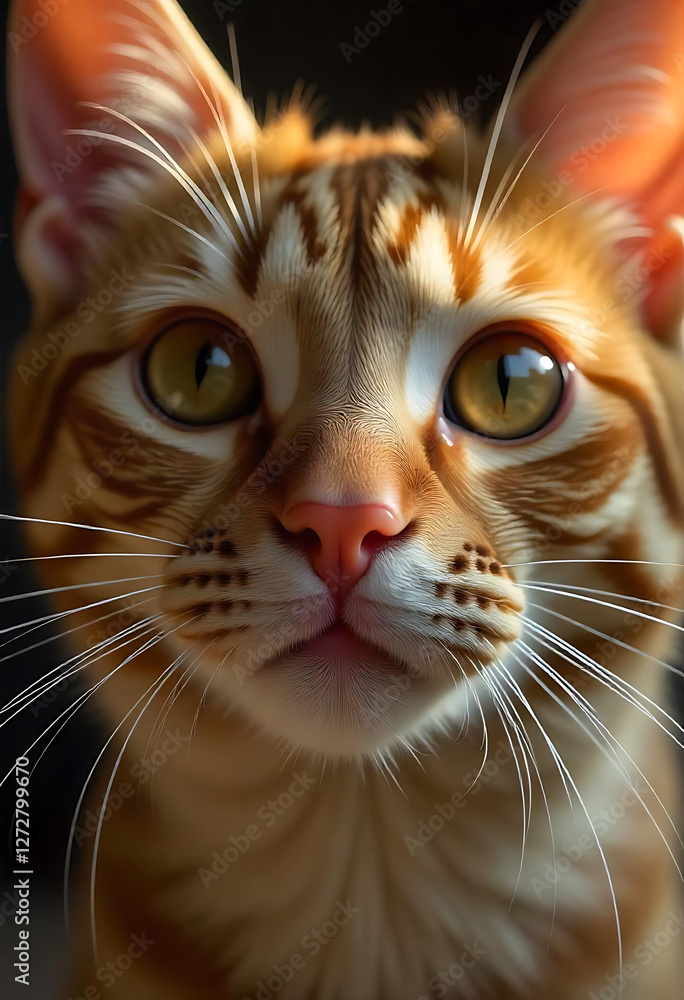 Eagle View Close-Up of a Cat with Detailed Fur and Expressive Eye
