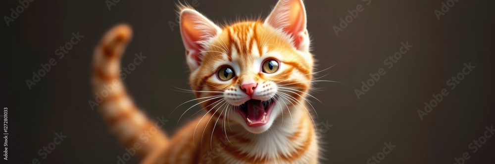 A playful orange tabby cat with a joyful expression, perfect for adding charm to pet-related advertising, greeting cards, or social media content. A playful orange tabby cat with a joyful expression, perfect for adding charm to pet-related advertising, greeting cards, or social media content.
