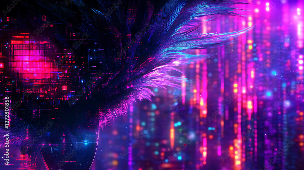 custom made wallpaper toronto digitalCybernetic Wings Ethereal Glow Neon Dreamscape Abstract Visualization Futuristic Digital Art Creation.