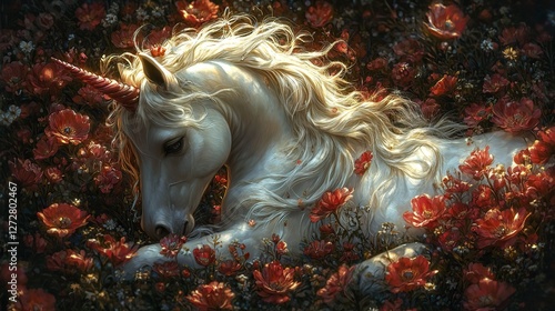 adorable unicorn stained glass window digital art style cute adorable sweet magical whimsical illustrated artsy surrounded by flowers beauty,the beast vibes framed jewel tones